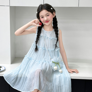 甜美公主裙儿童超好看裙子 女童夏季 无袖 连衣裙2025新款 中大童夏装
