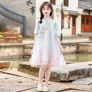 女孩中國風旗袍裙子夏季 清涼仙氣漢服裙 連衣裙2025新款 女大童夏裝