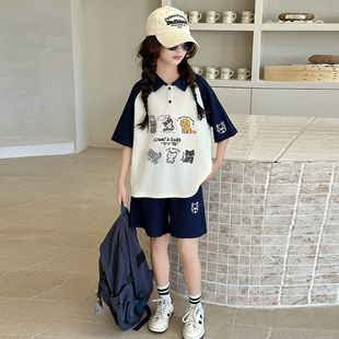 套装 儿童夏季 女童polo衫 2025新款 两件套 洋气大童休闲短袖 运动短裤