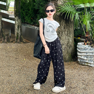防蚊裤 洋气中大童女孩短款 女童夏季 套装 休闲两件套8 短袖 T冰丝长裤