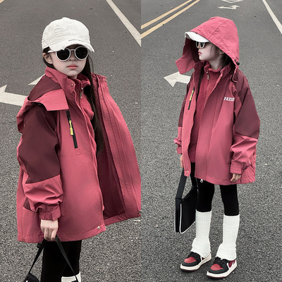 冲锋衣女款2025新款儿童女孩春秋三合一可拆卸女童摇粒绒内胆外套