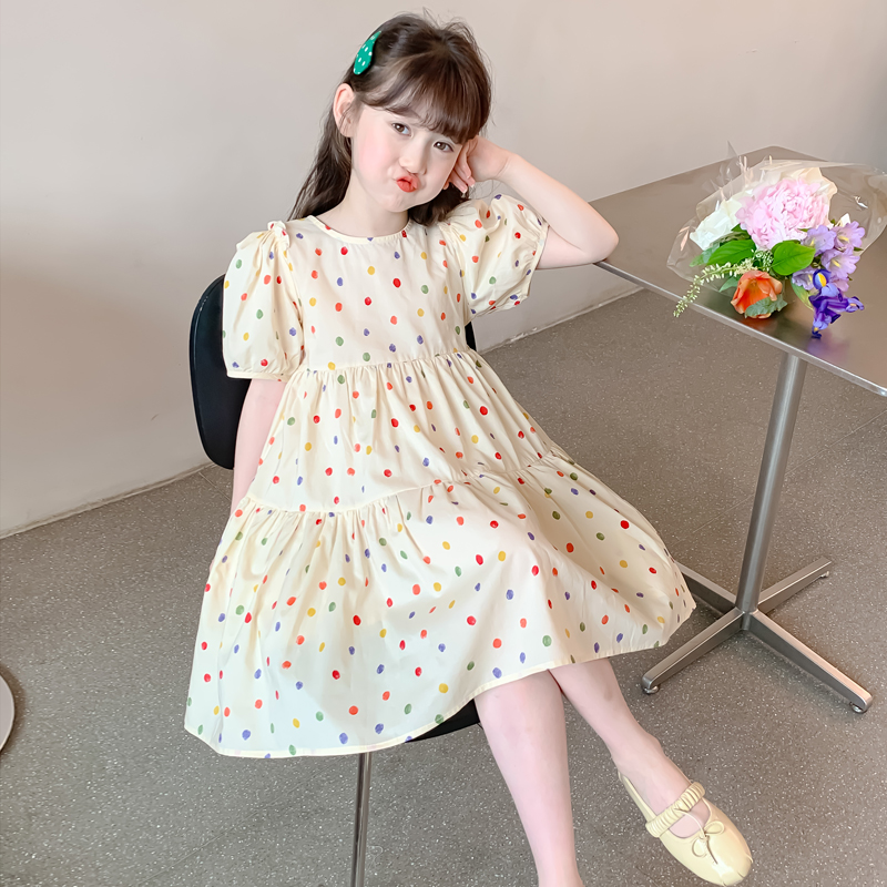 女童夏装圆点连衣裙2025新款洋气儿童韩版女孩夏季裙子波点公主裙