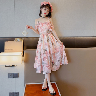 女孩公主裙夏季 沙灘裙子雪紡碎花裙 2025新款 女大童吊帶連衣裙夏裝