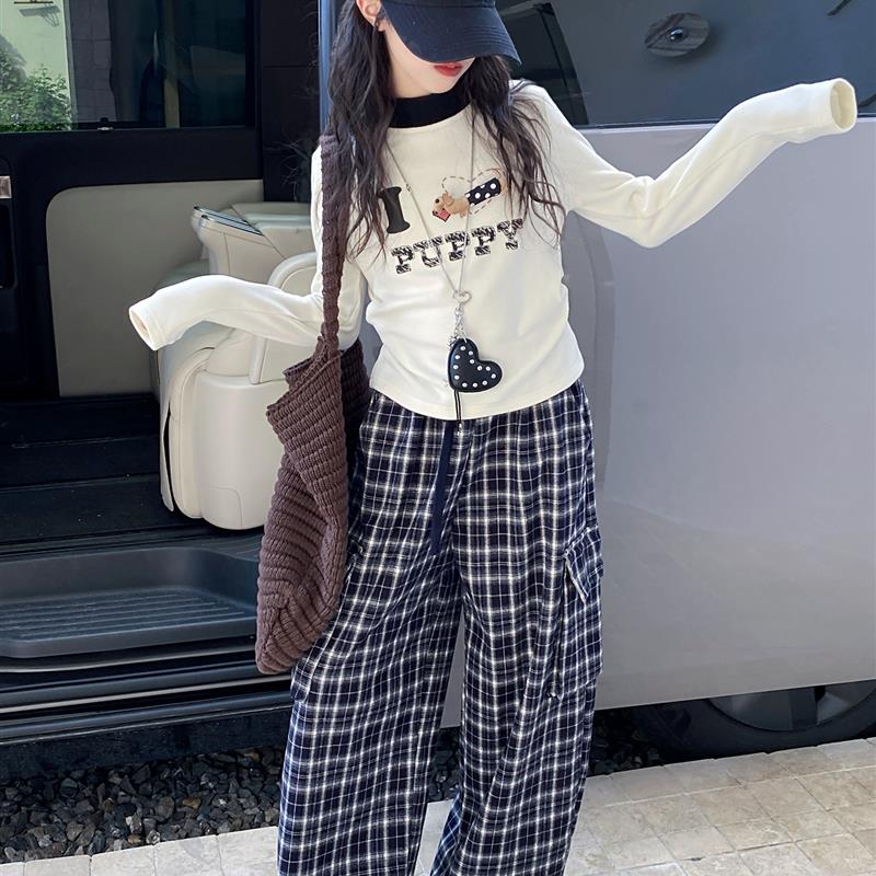女童秋套装2025新款初中生女孩洋气德绒上衣两件套女大童秋冬衣服