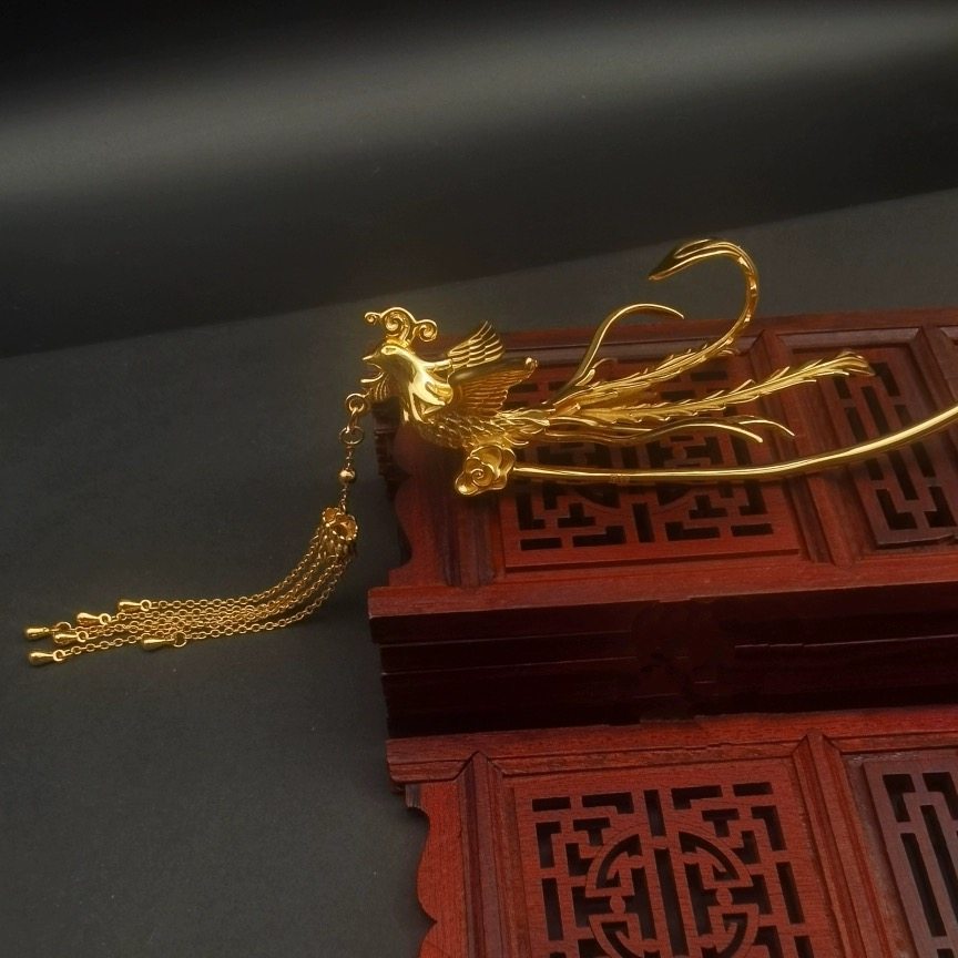 新娘头饰凤凰发簪古风秀禾汉服旗袍凤钗新中式沙金步摇流苏簪子