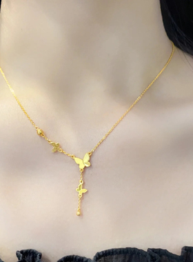 新款18K金彷真5G黄金流苏蝴蝶结项炼女在逃公主不掉色精美锁骨炼