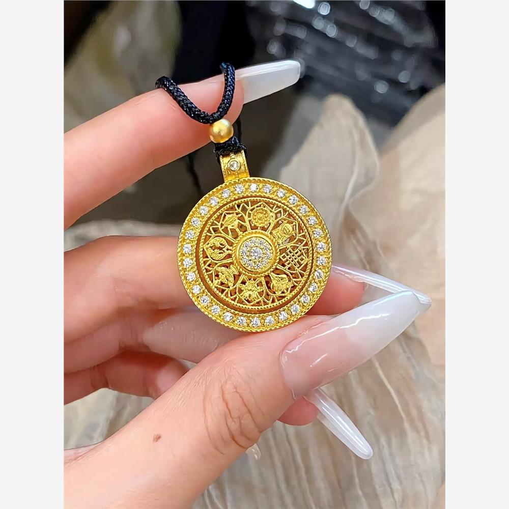 古代人造黄金镶嵌莫桑石钻石八根表盘垂坠妇女编织绳安全扣莲花项