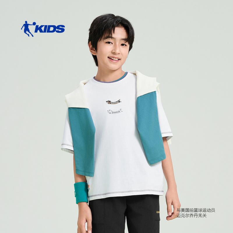 冰享棉乔丹男童t恤短袖夏季2026新款大童纯棉白色短TTDDHSA263031