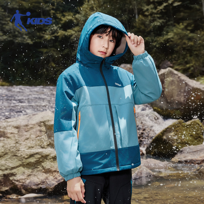 乔丹男童梭织风衣鸭绒内胆三合一两件套儿童冬防风中大童户外外套