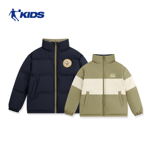 乔丹羽绒服男童中大童加绒保暖学生双面穿羽绒外套运动服T8441630