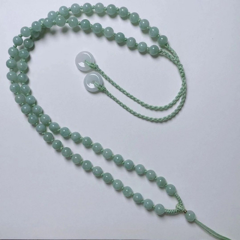 翡翠A货豆绿色玉石珠链玉吊坠挂绳高档绳子简约编织男女