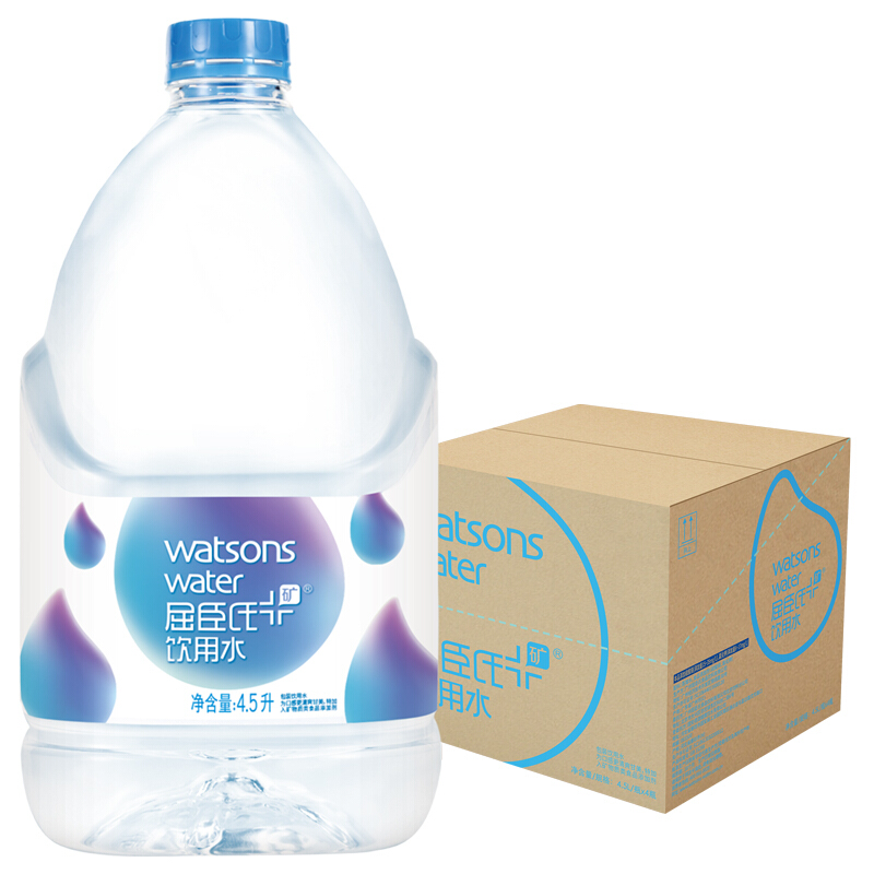 屈臣氏矿物质水watson's蒸馏制法水矿泉水非纯净水饮用水4.5L*4瓶 咖啡/麦片/冲饮 饮用水 原图主图