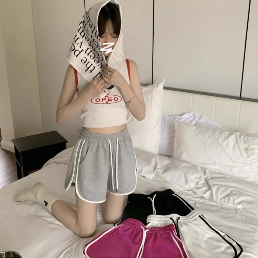 休闲短裤女夏季纯棉居家睡裤高腰复古宽松外穿显瘦跑步阔腿运动裤