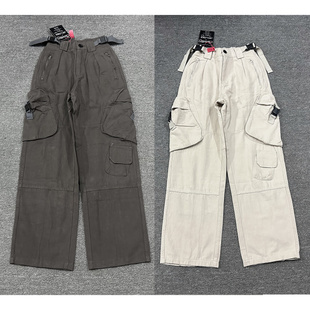 美式街头阿美咔叽细帆棉布重工多立体袋工装小直筒休闲长裤 尾货