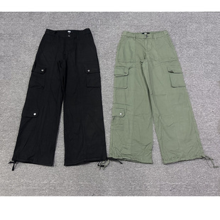 外单多袋可束脚宽松直筒工装中低腰休闲裤 外贸尾货