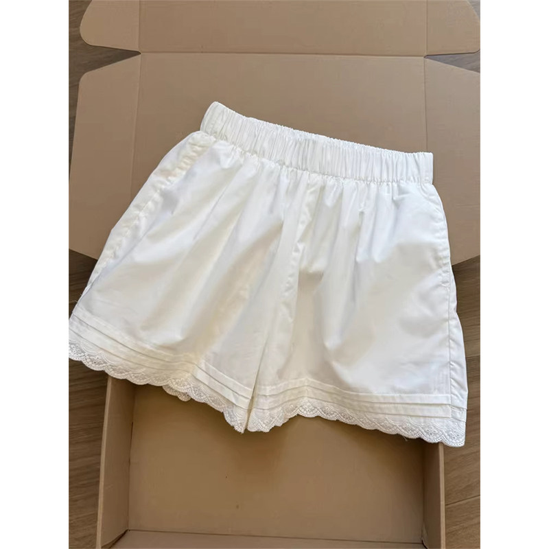白色蕾丝花边阔腿短裤女夏季欧货高腰宽松通勤风休闲裤百搭款裤子