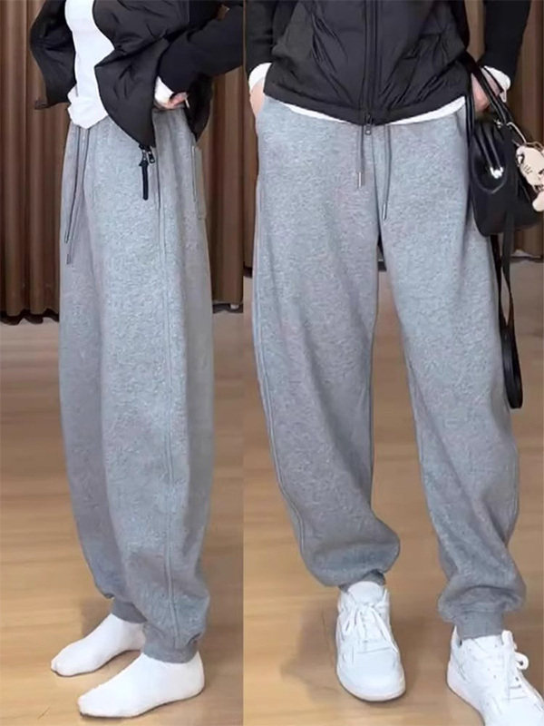 灰色束脚卫裤女春秋欧货大码宽松显瘦遮胯百搭直筒弯刀休闲小脚裤