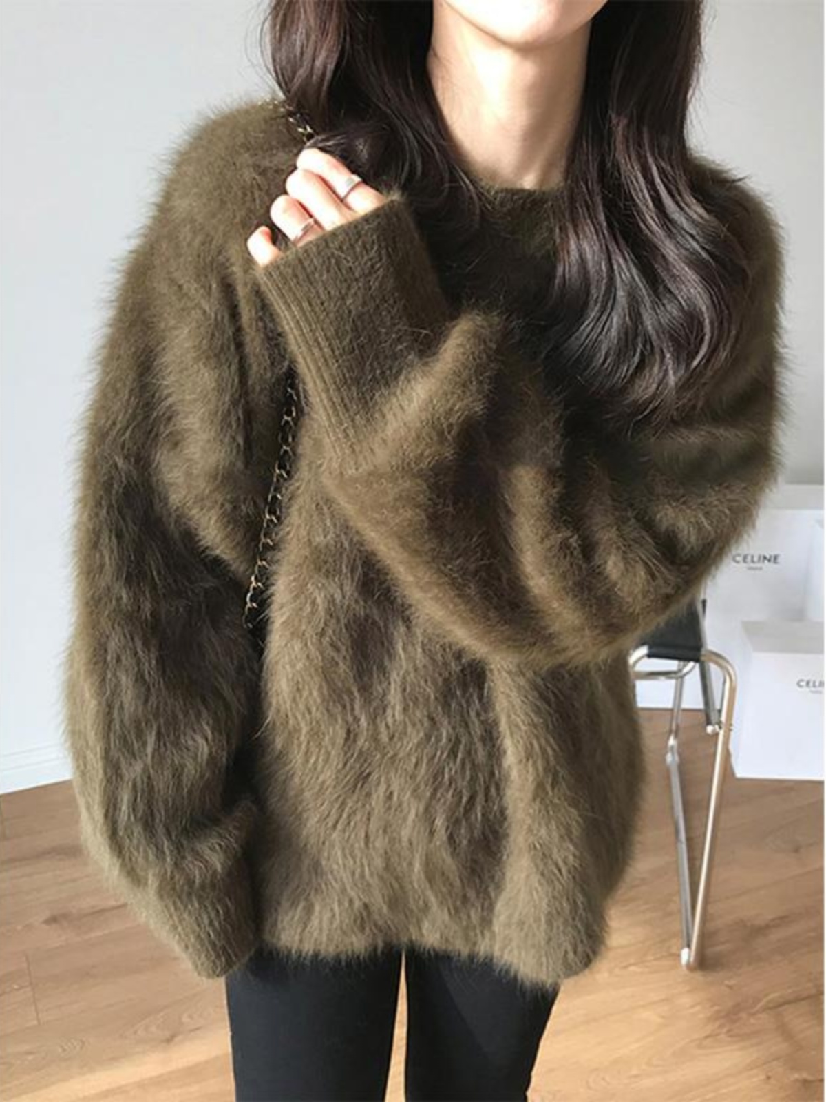 水貂绒软糯毛衣女士秋冬欧货慵懒针织衫圆领套头马海毛毛圆领上衣