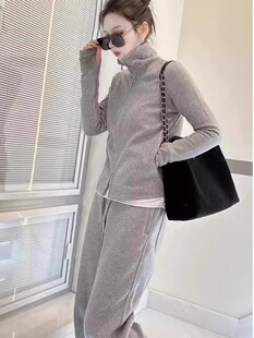 灰色卫衣运动服两件套女秋冬欧货加绒气质时尚高级感小香风套装