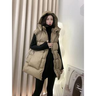 中长款连帽羽绒棉服外穿马甲女秋冬季欧货抽绳百搭宽松显瘦上衣