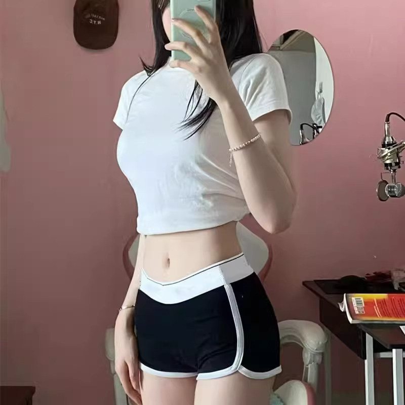 黑色撞色边运动短裤女夏季欧货时尚百搭高腰显瘦休闲裤性感热裤子