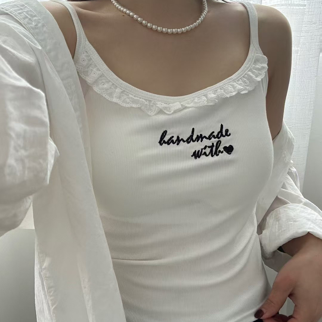 纯欲字母蕾丝花边吊带背心女外穿上衣带胸垫百搭美背打底性感内衣