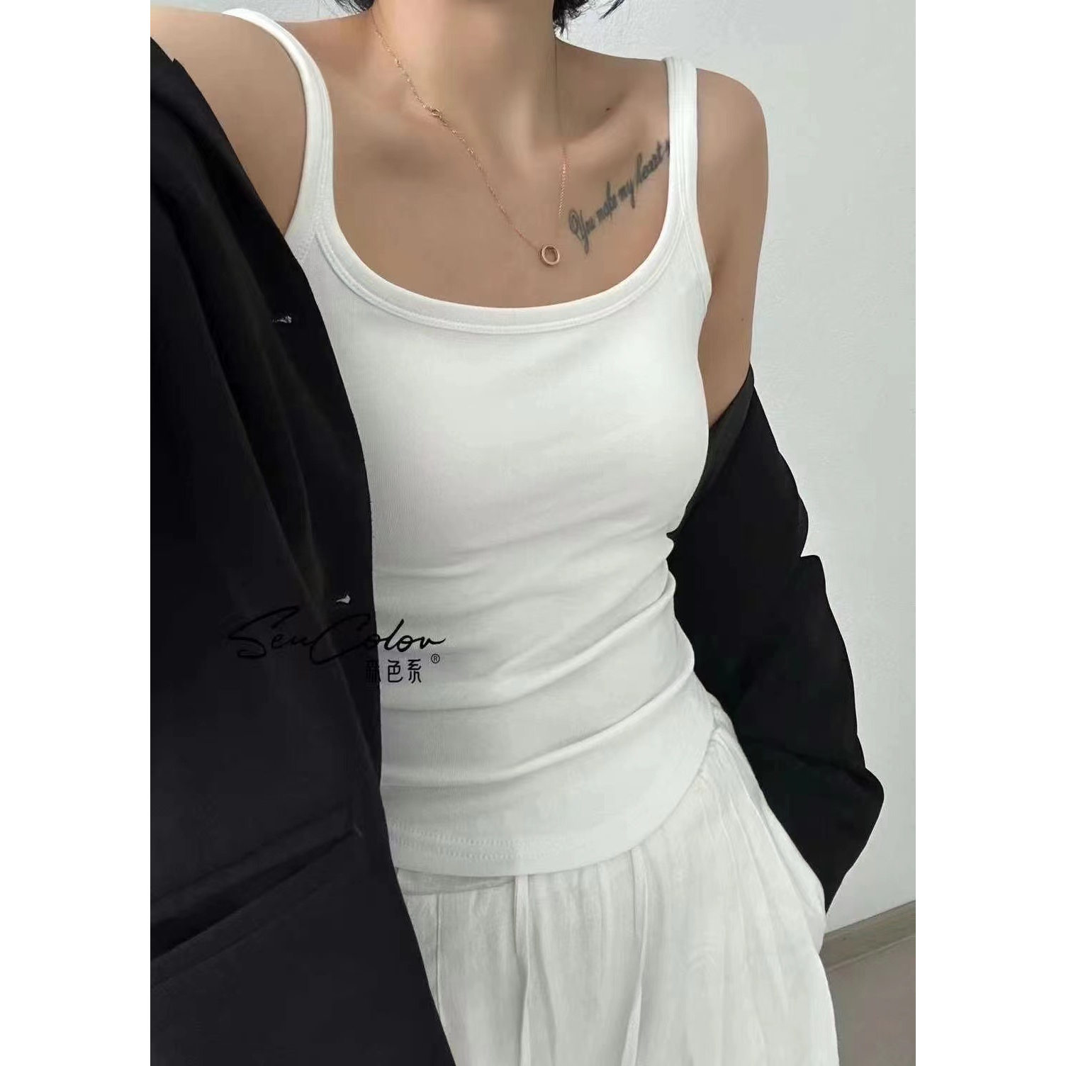 美背磨毛保暖加厚吊带背心女带胸垫外穿性感修身打底无袖抹胸上衣