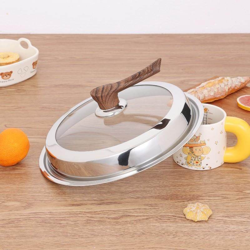 不锈钢锅盖加高拱形家用炒锅盖子32CM30cm34钢化玻璃盖炒锅盖圆形