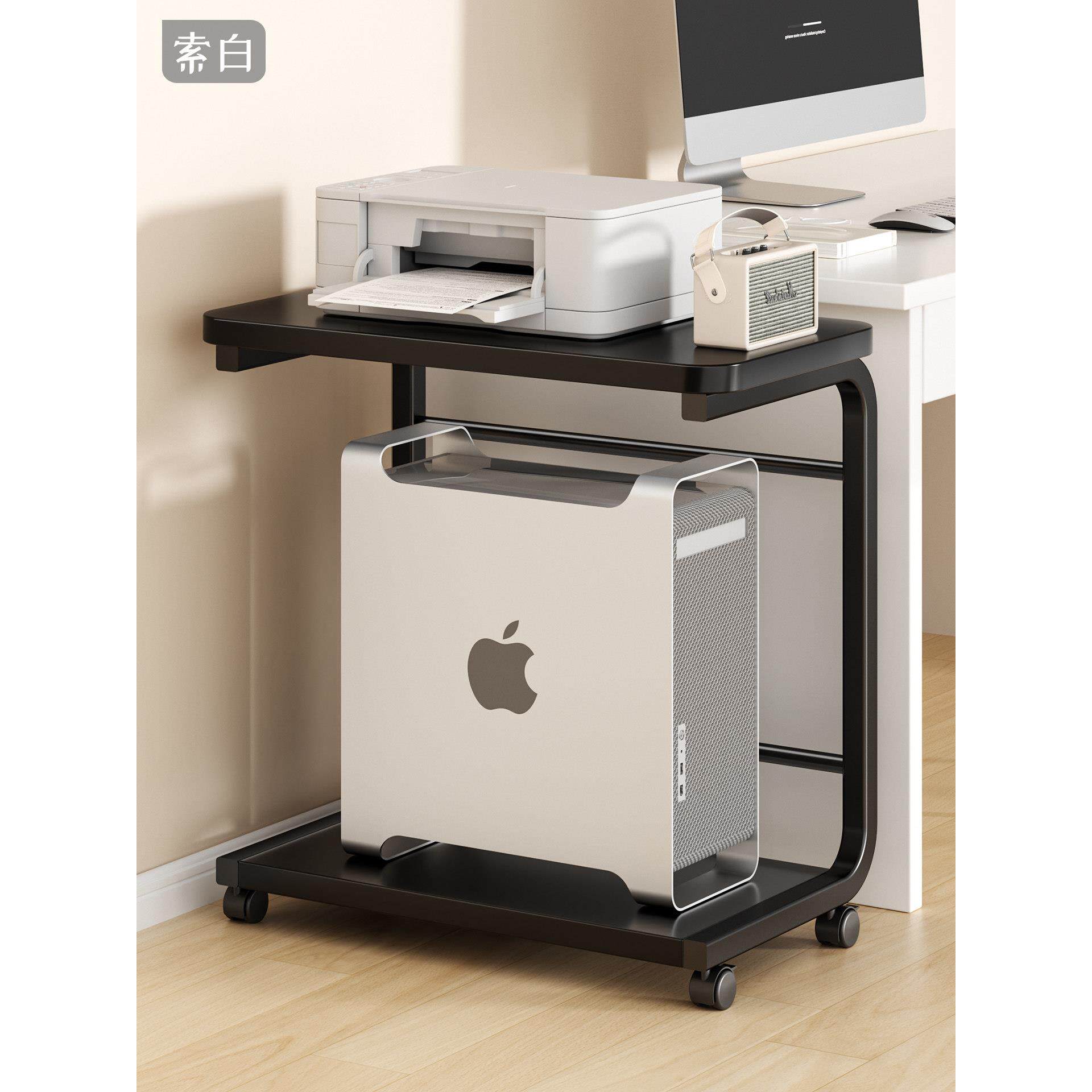 台式电脑主机托架两层带轮机箱底座架悬空支架放置架可移动小推车