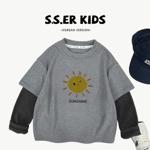 男女童假两件拼接太阳印花卫衣潮