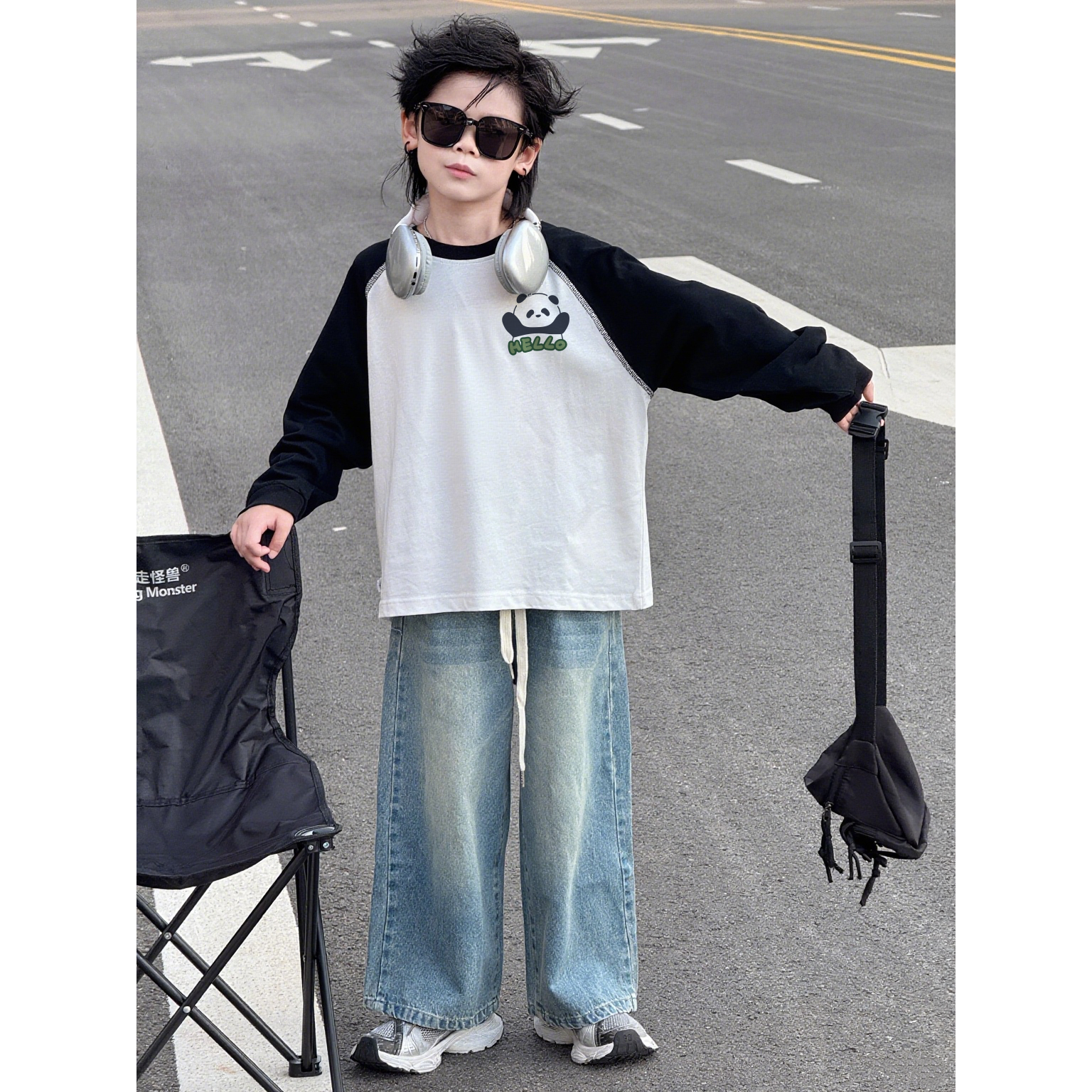 韩版男童纯棉长袖T恤早秋中大童休闲宽松百搭撞色卡通熊猫上衣,童装/婴儿装/亲子装,T恤,淘宝优惠券,粉丝福利购,淘宝优惠卷