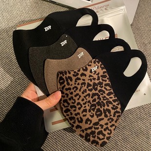 双面德绒豹纹保暖口罩冬天防风防寒女高颜值2024新款 骑行显脸小潮