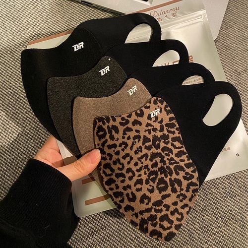 双面德绒豹纹保暖口罩冬天防风防寒女高颜值2024新款骑行显脸小潮