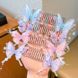 儿童蝴蝶拉拉发梳2025新款女童碎发整理神器宝宝后脑勺头饰