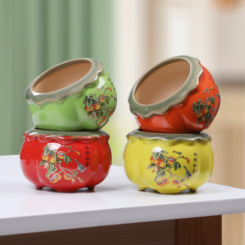 陶瓷柿子花盆特价清仓绿萝多肉绿植花器客厅桌面办公桌装饰品摆件