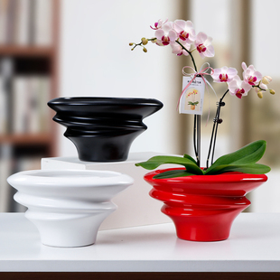 北欧创意桌面摆件陶瓷花盆花艺大号带托简约蝴蝶兰菩提树绿植盆