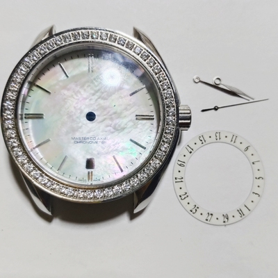 镶钻蓝宝精钢壳海马表壳欧加6点8215单表壳男39毫米密底手表配件