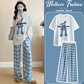 时尚 2026新款 孕期穿搭薄款 白色短袖 子两件套女 孕妇套装 上衣裤 夏季