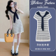 2026新款 针织裙小个子中长款 时尚 薄款 白色条纹短袖 孕妇连衣裙夏季
