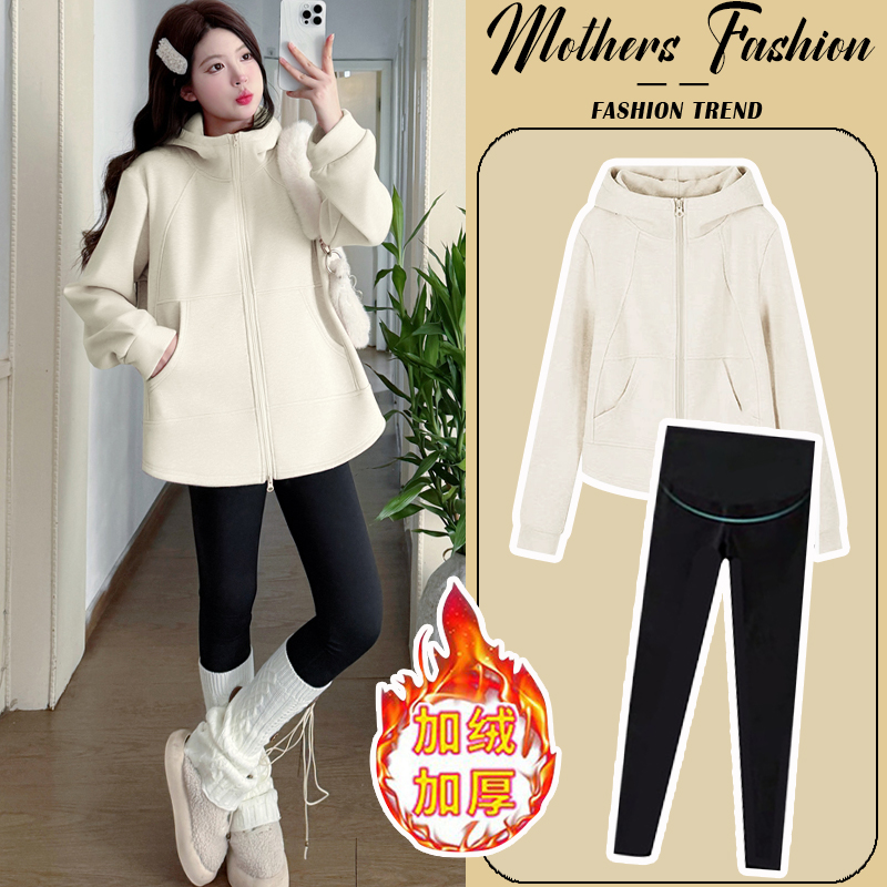 孕妇奶杏色套装秋冬2025新款