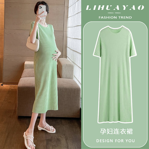 孕妇连衣裙夏短袖薄款一件穿到生