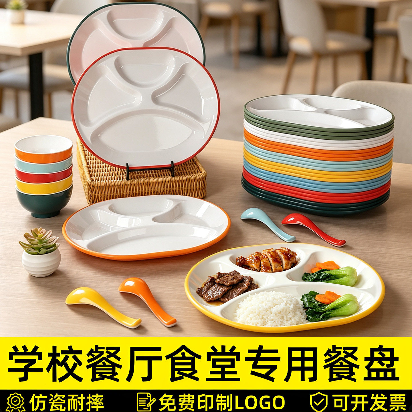 商用密胺分格餐盘学校工厂餐盘