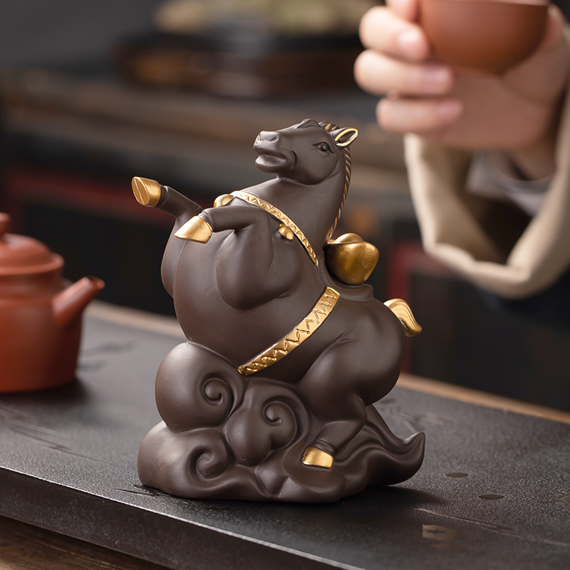 豪跃紫砂可养茶宠马上有钱摆件