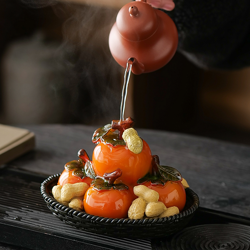 豪跃好事花生柿子变色茶宠摆件