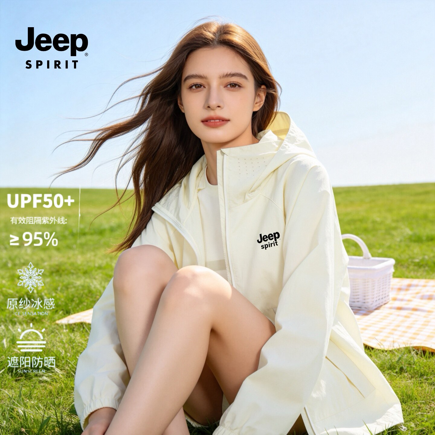 JEEP吉普冰丝防晒衣男款女款夏季2026新款户外山系薄款冲锋衣外套