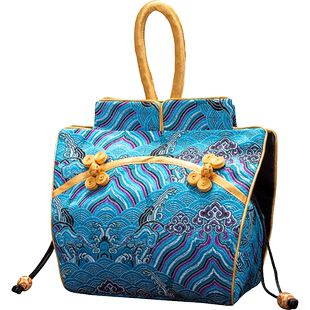 中国风小礼品中式织锦缎旗袍手拎包女式古风抽绳束口袋锦囊收纳包