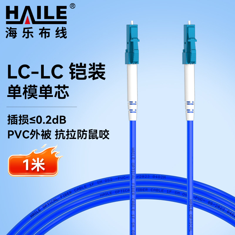 HAILE海乐 铠装防鼠咬光纤跳线 电信级单模单芯尾纤LC-LC跳纤 9/125  HJ-1LC-LC-SK