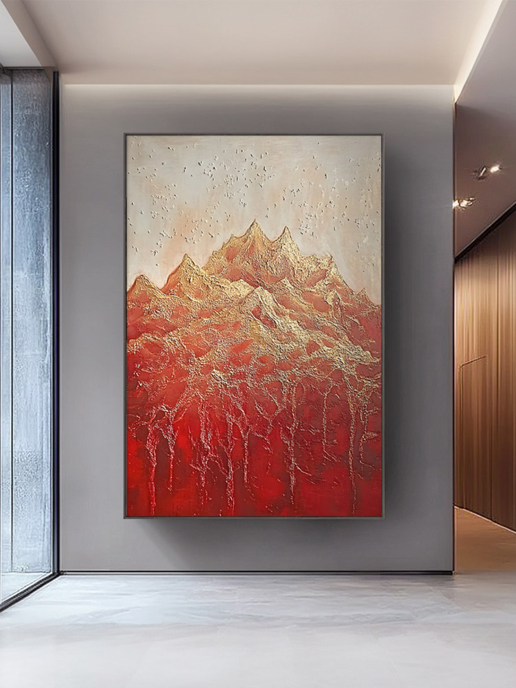 《赤韵金峦》红色金山艺术客厅装饰画轻奢高级寓意好沙发背景挂画