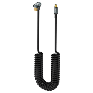 伸缩双typec数据弹簧线全功能U弯头PD100W快充20Gbps传输8K高清3.2Gen2硬盘显示器手机电脑车载carplay连接线