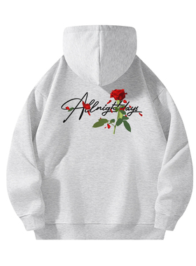 SMILE ISLAND 美式高街字母复古手绘玫瑰花涂鸦字体宽松连帽卫衣